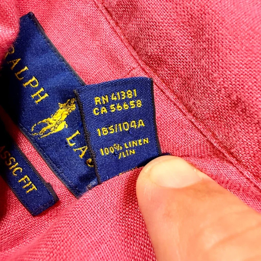 Ralph Lauren Mens XL Classic Fit Pink Linen Button Down Shirt Long Sleeve Pony